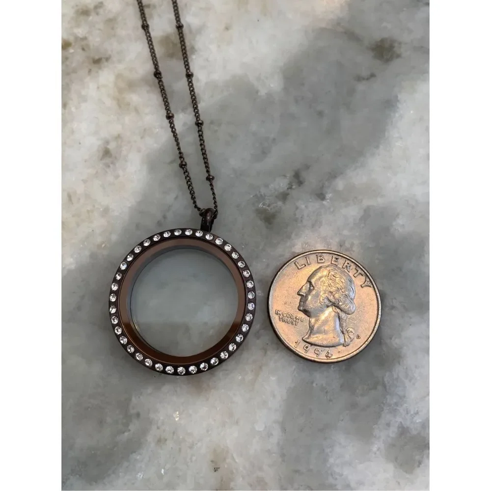 Brown Locket surrounded by Crystals and matching Chain #chocolate brown locket